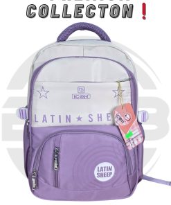 Premium Latin Sheep school bag model BWBi sM-39 with 6 pockets, purple color, waterproof fabric, heavy duty zipper for students class 6 to 10